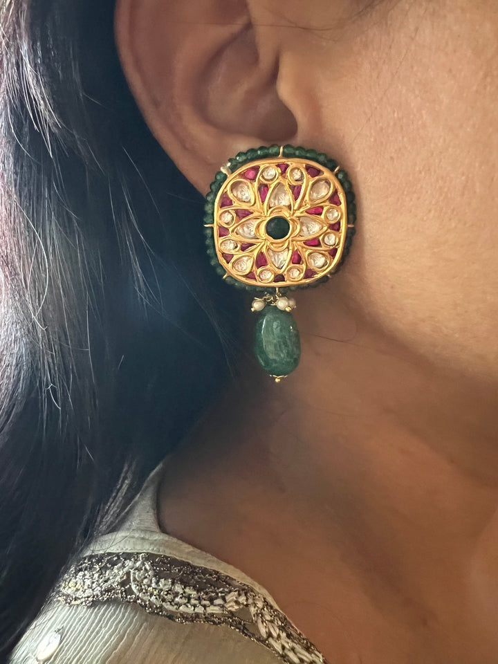 Elegant Jadau Kundan 925 Silver Earrings