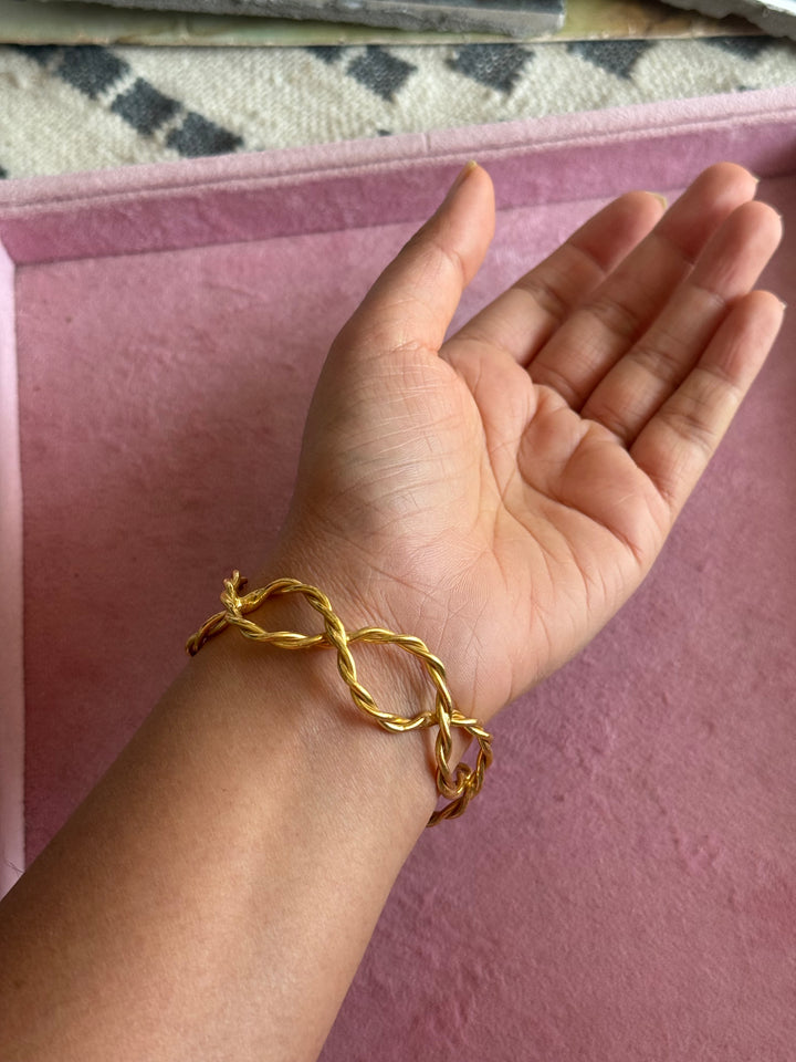 Raw Stone Cuff Bracelet, Gold Polish Brass, Adjustable