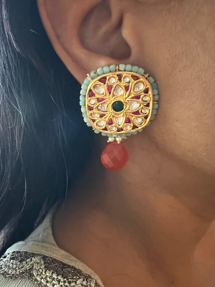 Elegant Jadau Kundan 925 Silver Earrings