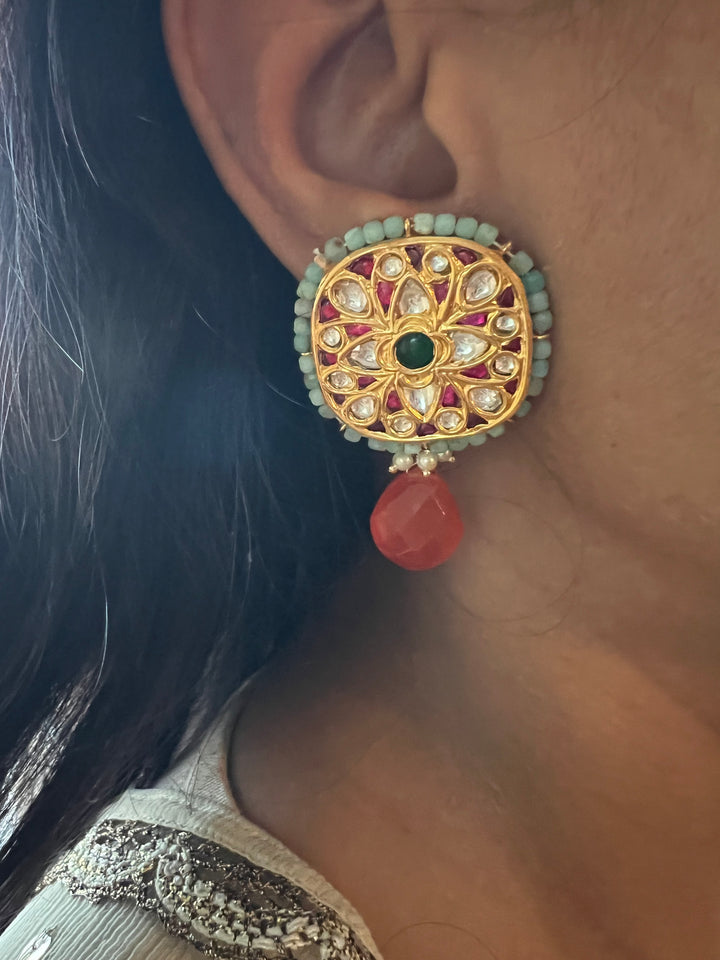 Elegant Jadau Kundan 925 Silver Earrings