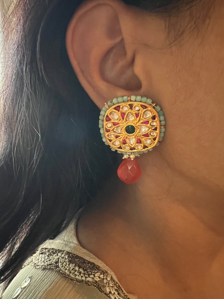 Elegant Jadau Kundan 925 Silver Earrings