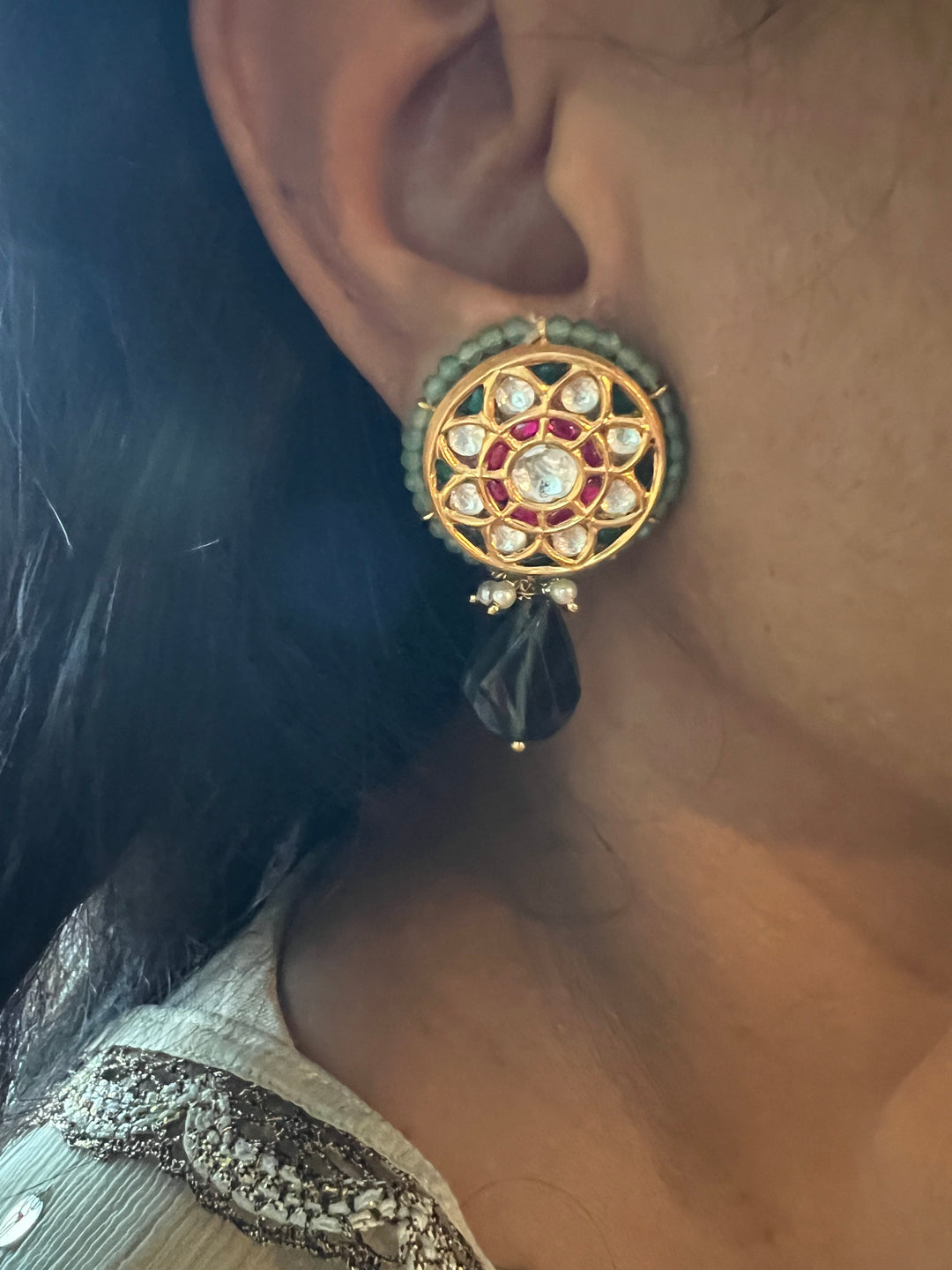 Elegant Jadau Kundan 925 Silver Earrings