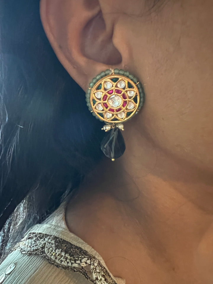 Elegant Jadau Kundan 925 Silver Earrings