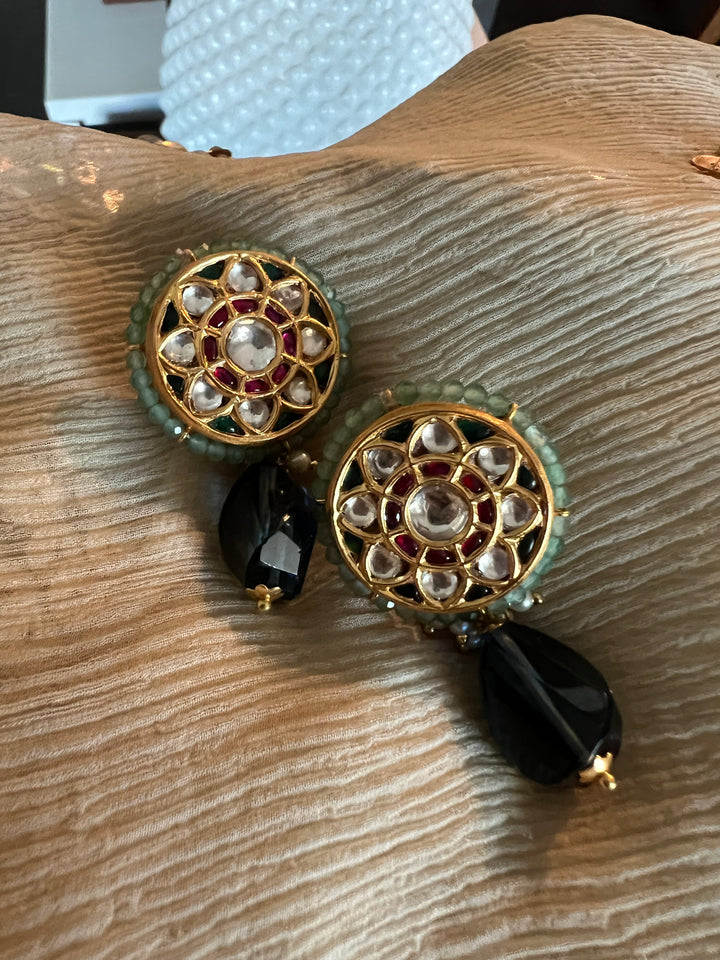 Elegant Jadau Kundan 925 Silver Earrings