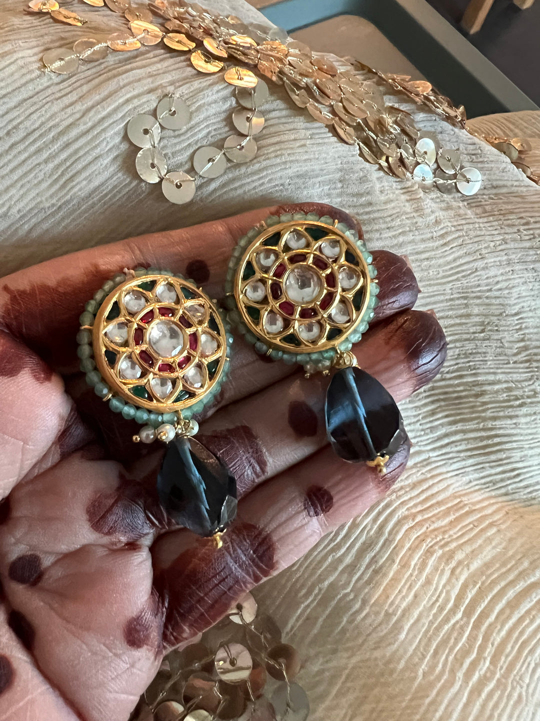 Elegant Jadau Kundan 925 Silver Earrings