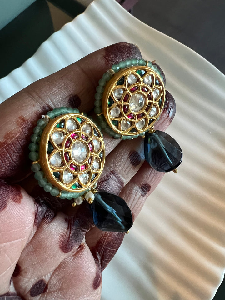 Elegant Jadau Kundan 925 Silver Earrings