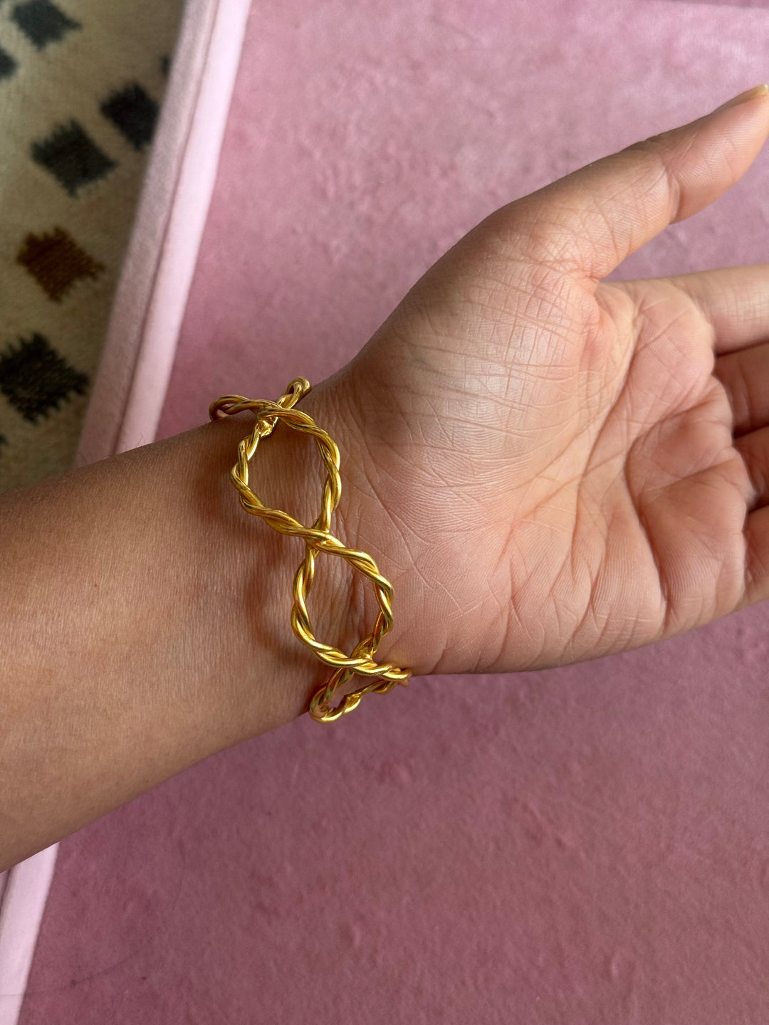 Raw Stone Cuff Bracelet, Gold Polish Brass, Adjustable