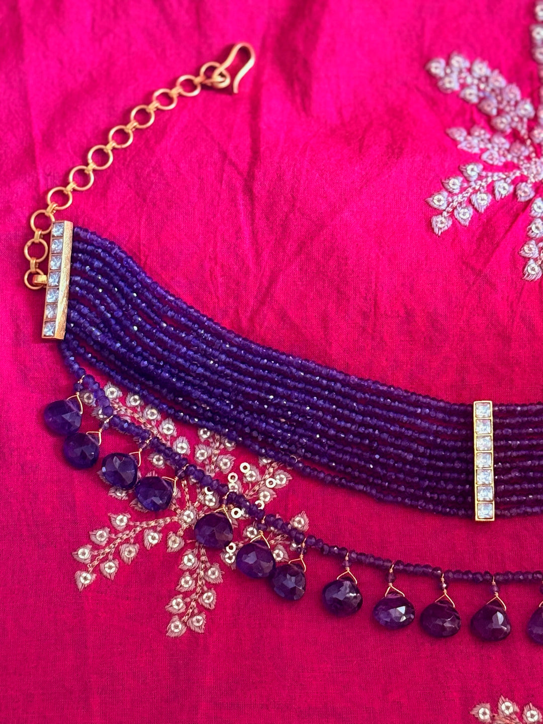 Handmade 925 Silver Amethyst Kundan Choker Necklace | SHIVKA