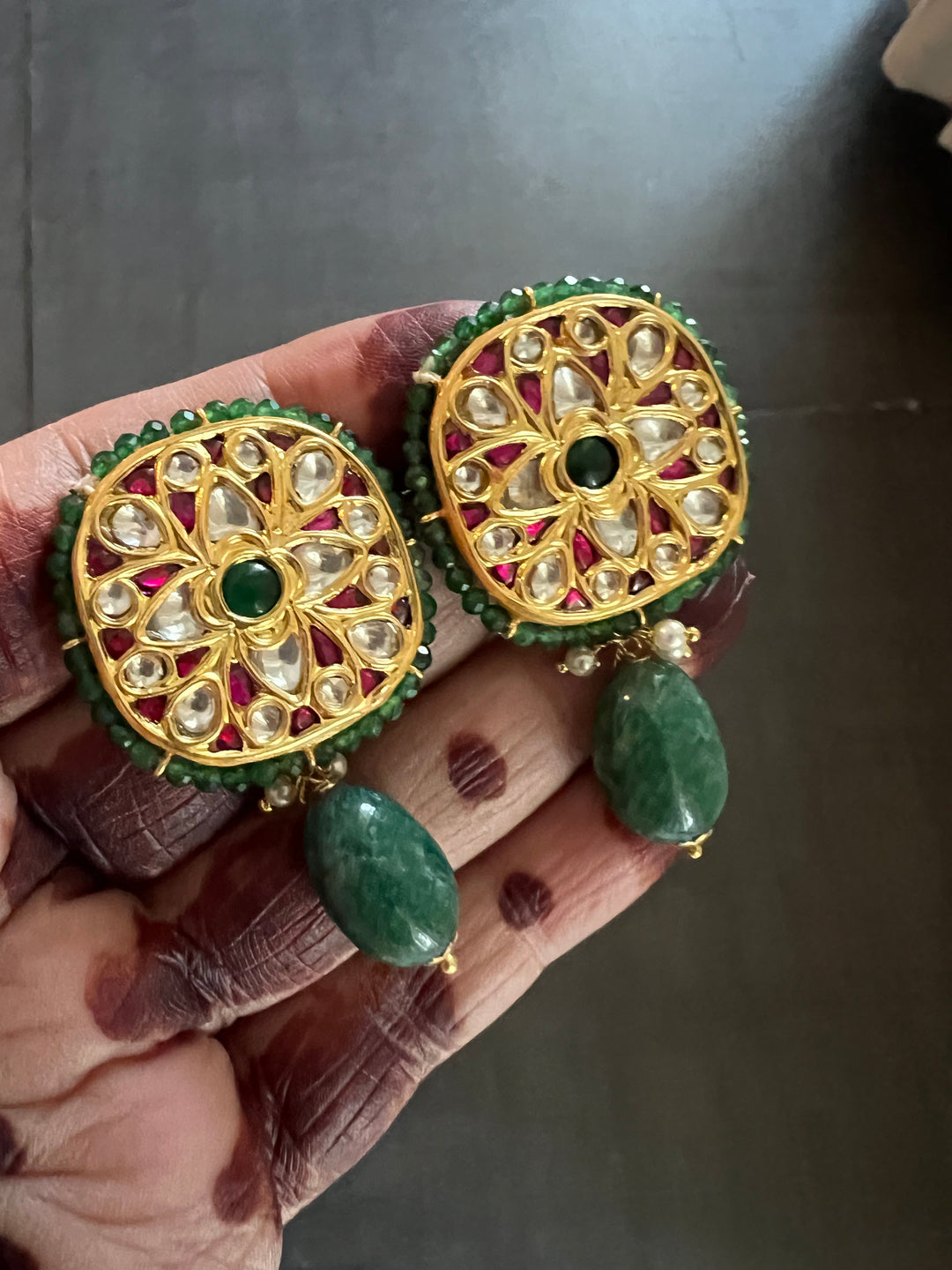 Elegant Jadau Kundan 925 Silver Earrings