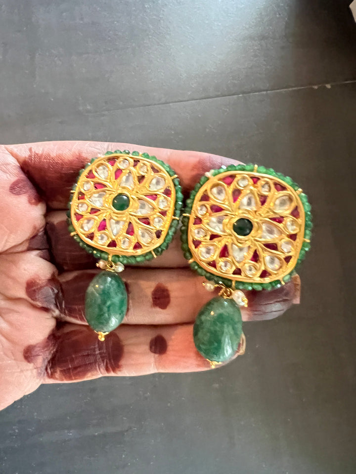 Elegant Jadau Kundan 925 Silver Earrings