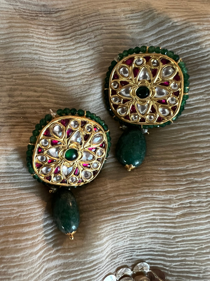 Elegant Jadau Kundan 925 Silver Earrings