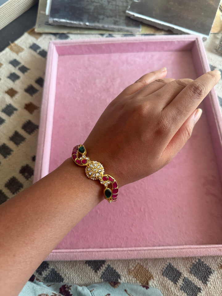 SHIVKA Jadau Kundan Adjustable Kada | Gold Polish Brass | Festive Statement | 20g