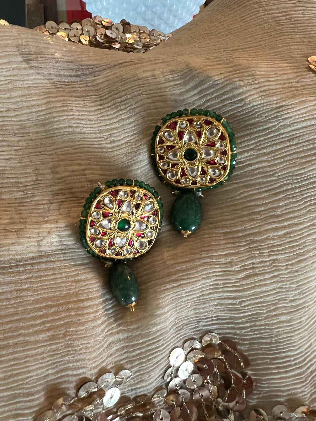 Elegant Jadau Kundan 925 Silver Earrings