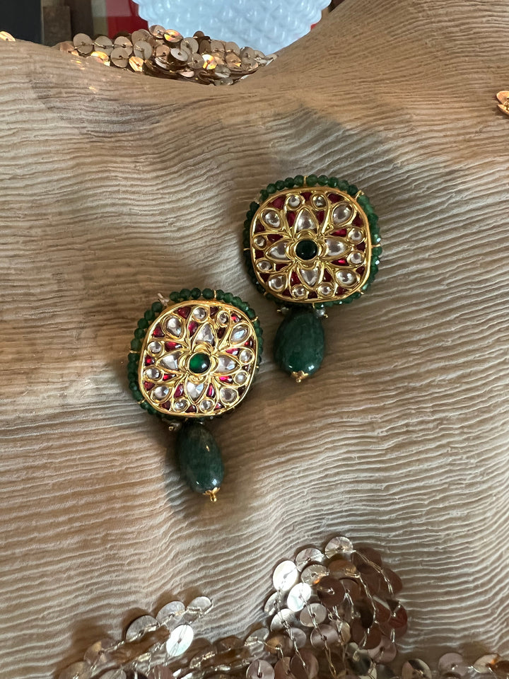 Elegant Jadau Kundan 925 Silver Earrings