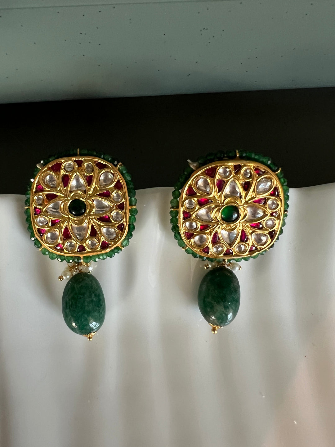 Elegant Jadau Kundan 925 Silver Earrings