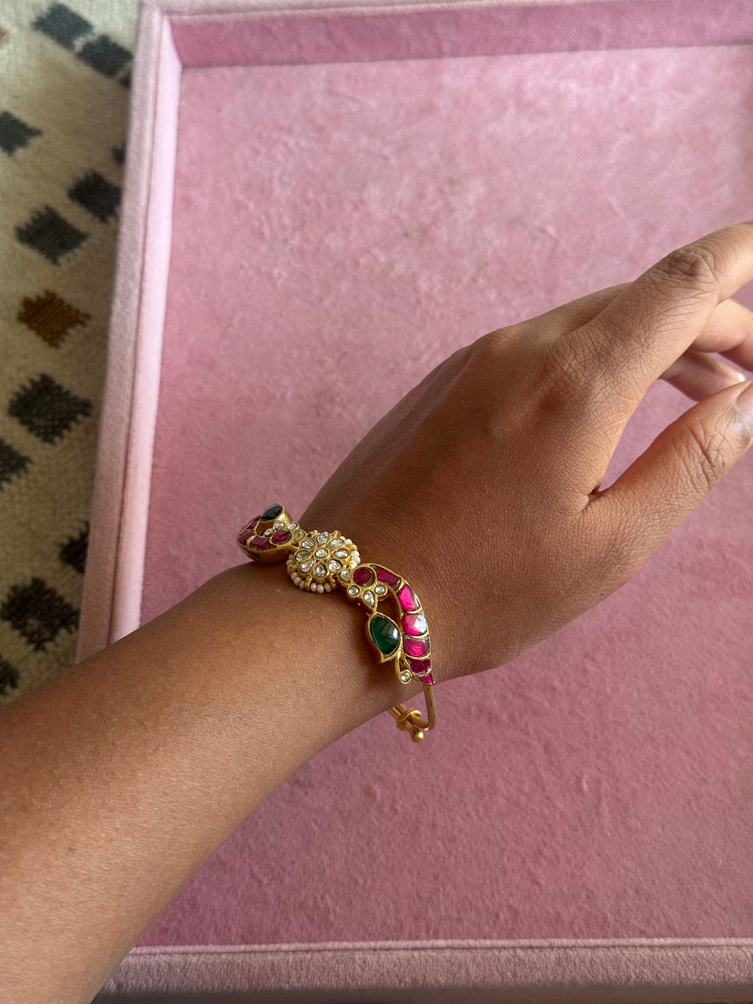 SHIVKA Jadau Kundan Adjustable Kada | Gold Polish Brass | Festive Statement | 20g