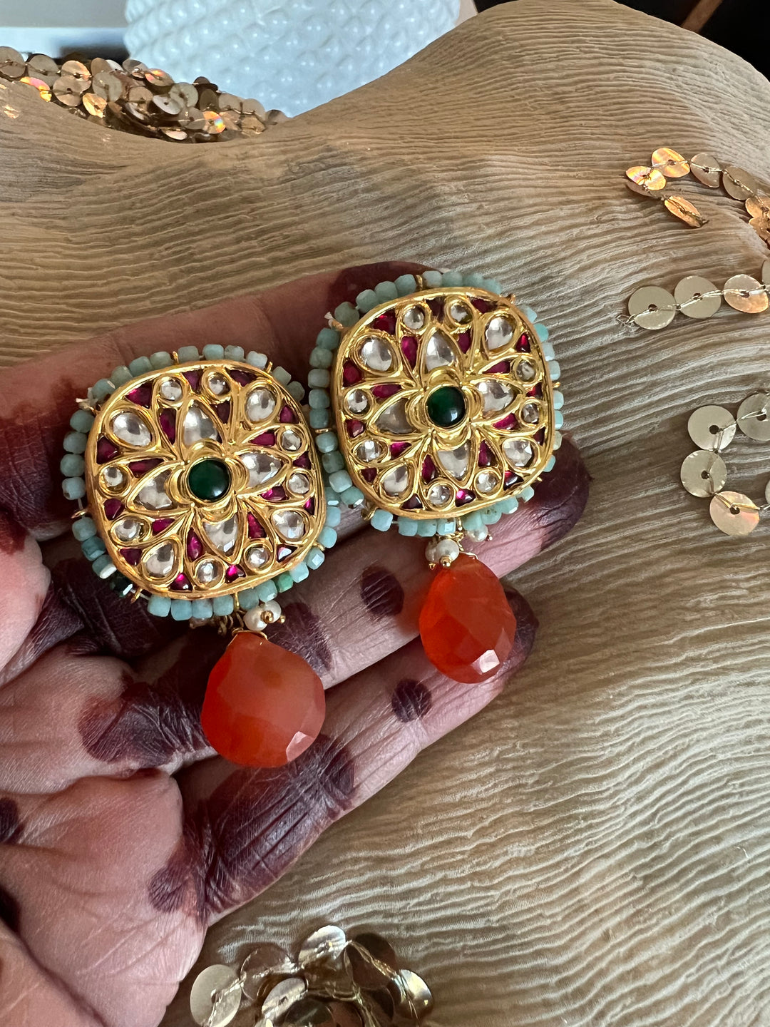 Elegant Jadau Kundan 925 Silver Earrings