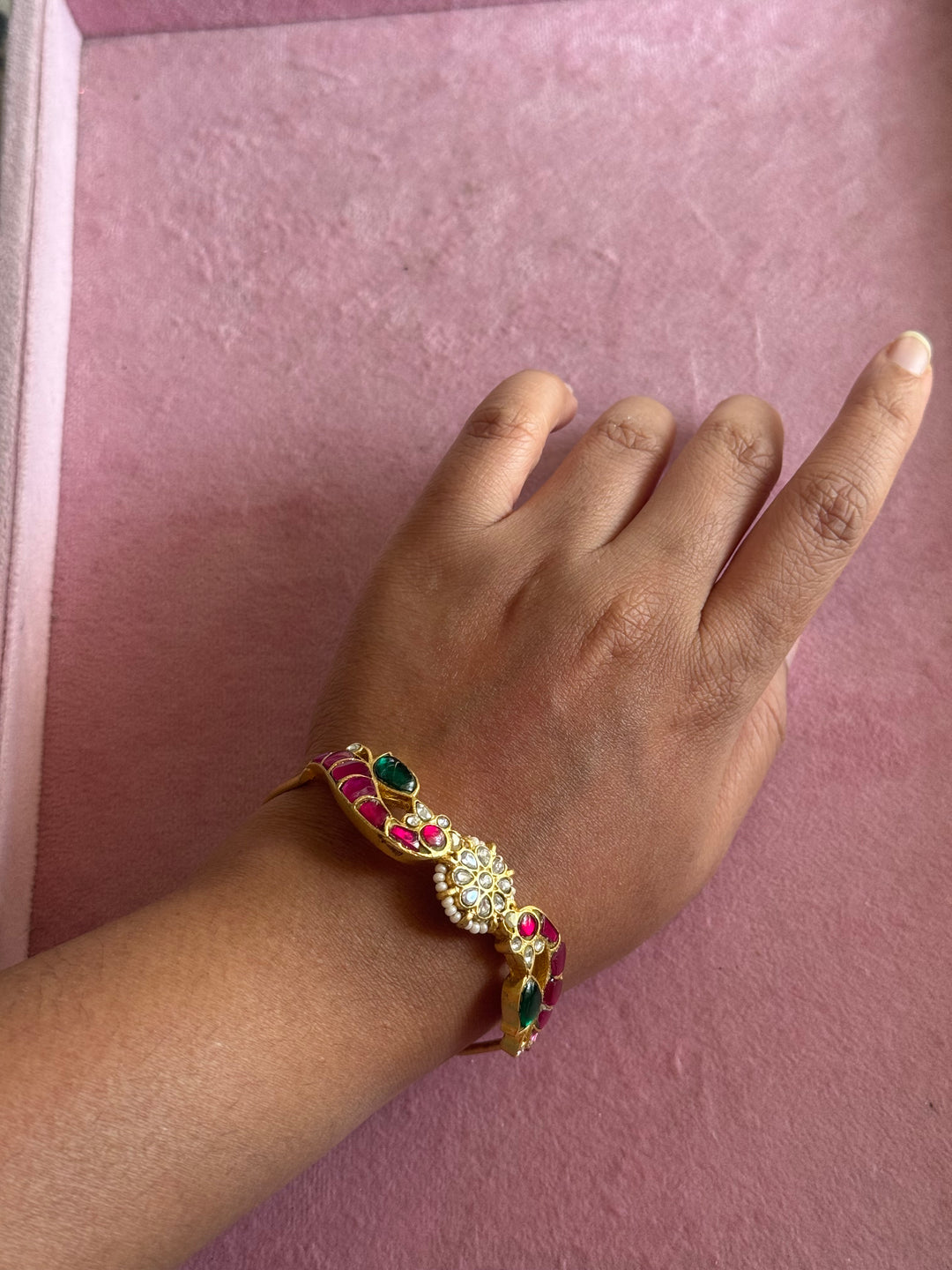 SHIVKA Jadau Kundan Adjustable Kada | Gold Polish Brass | Festive Statement | 20g