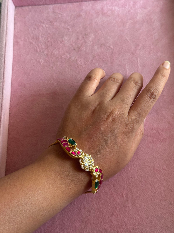 SHIVKA Jadau Kundan Adjustable Kada | Gold Polish Brass | Festive Statement | 20g
