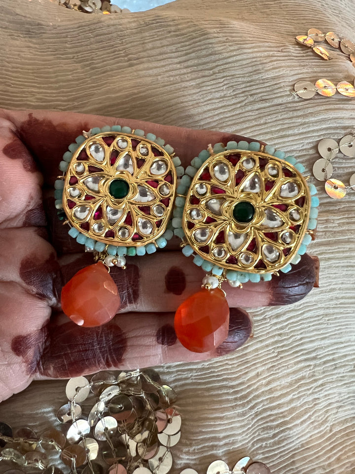 Elegant Jadau Kundan 925 Silver Earrings