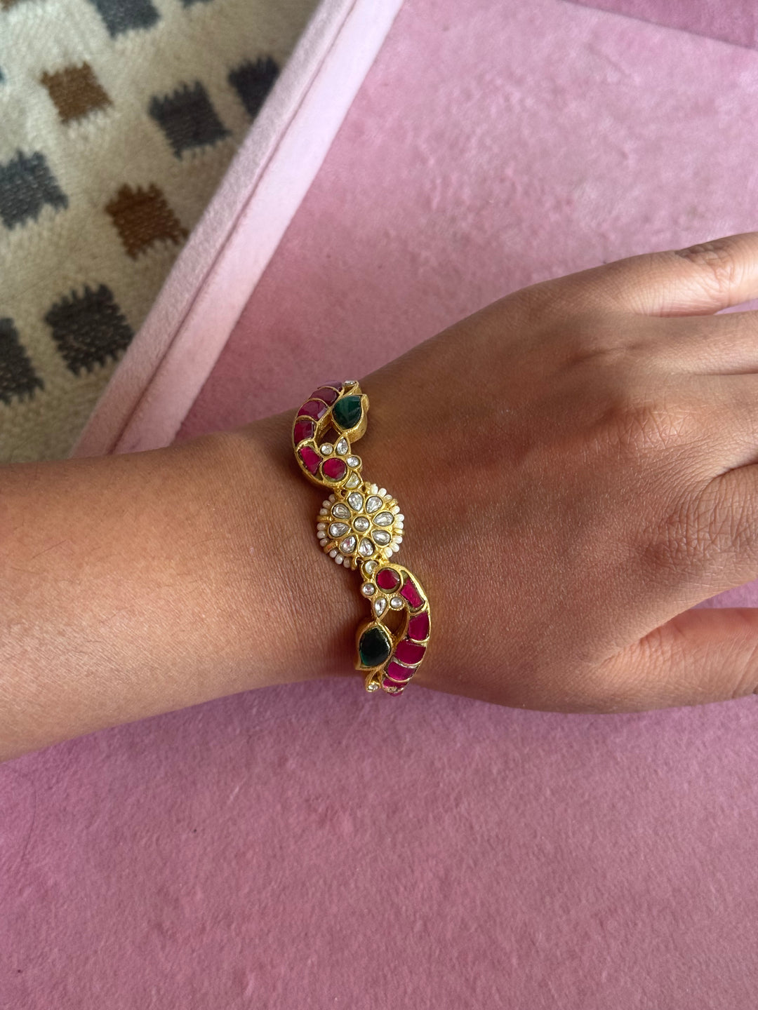 SHIVKA Jadau Kundan Adjustable Kada | Gold Polish Brass | Festive Statement | 20g