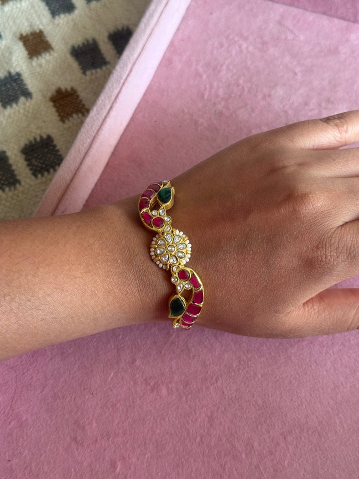 SHIVKA Jadau Kundan Adjustable Kada | Gold Polish Brass | Festive Statement | 20g
