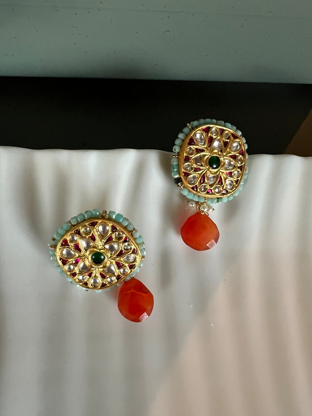 Elegant Jadau Kundan 925 Silver Earrings