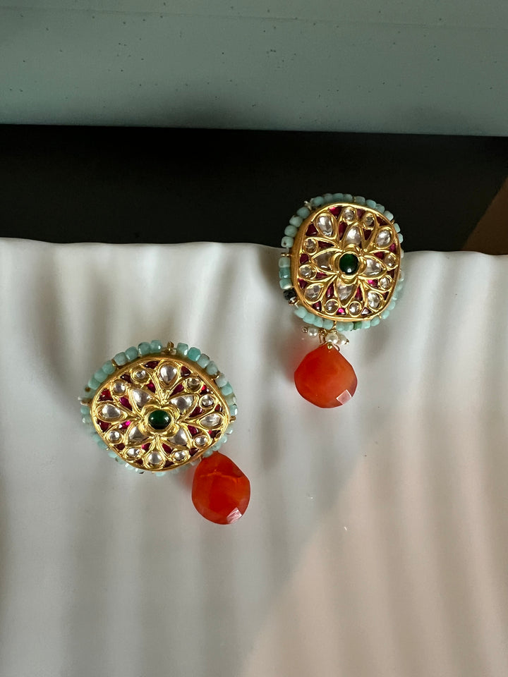 Elegant Jadau Kundan 925 Silver Earrings