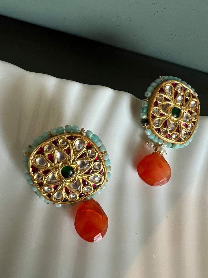 Elegant Jadau Kundan 925 Silver Earrings