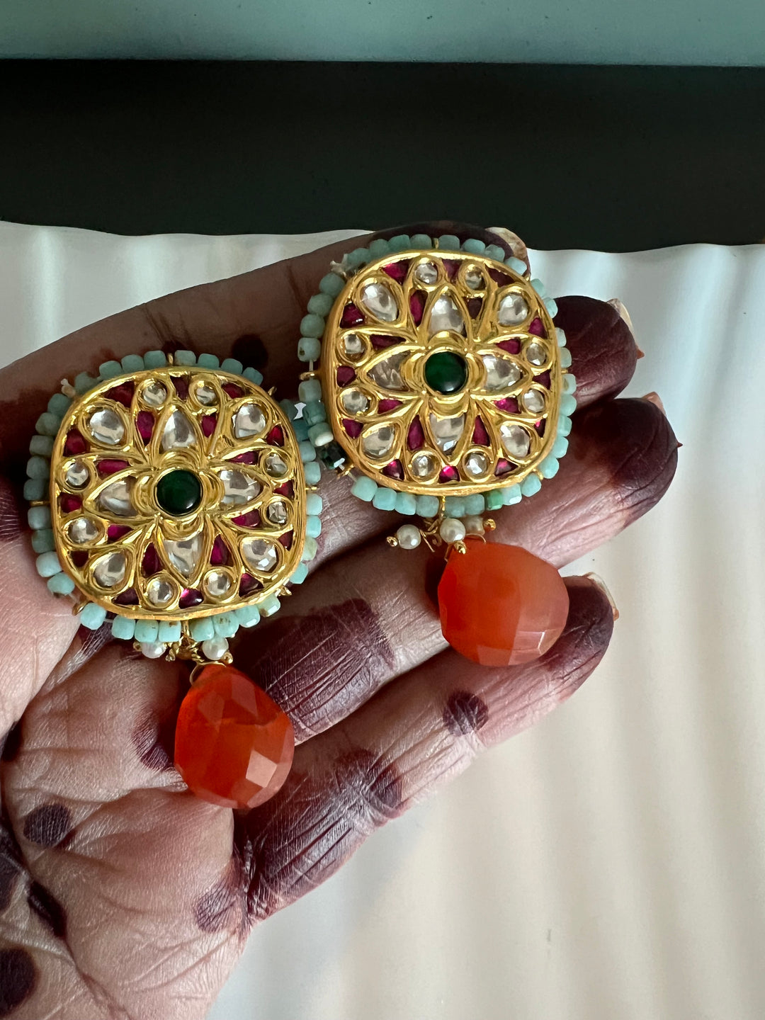 Elegant Jadau Kundan 925 Silver Earrings