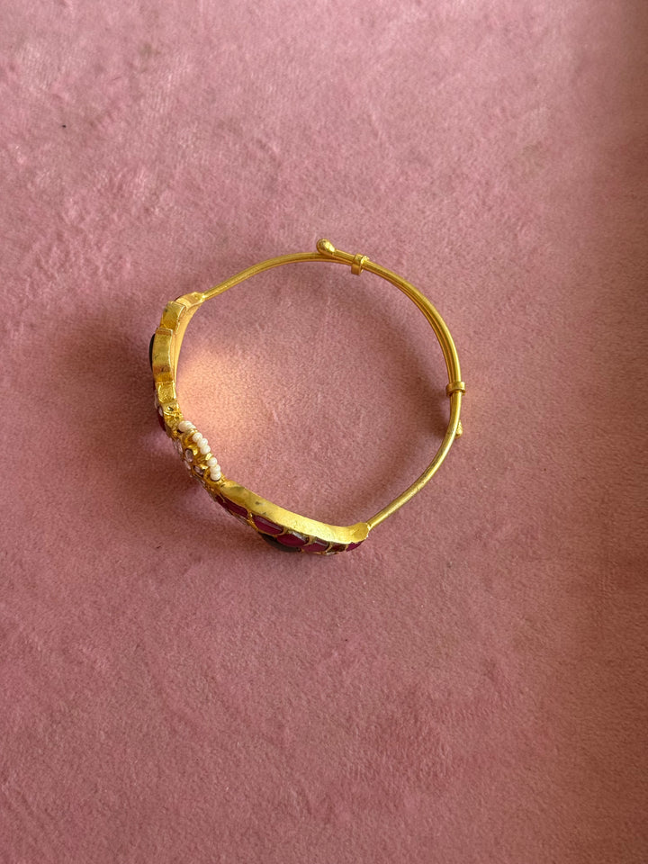 SHIVKA Jadau Kundan Adjustable Kada | Gold Polish Brass | Festive Statement | 20g