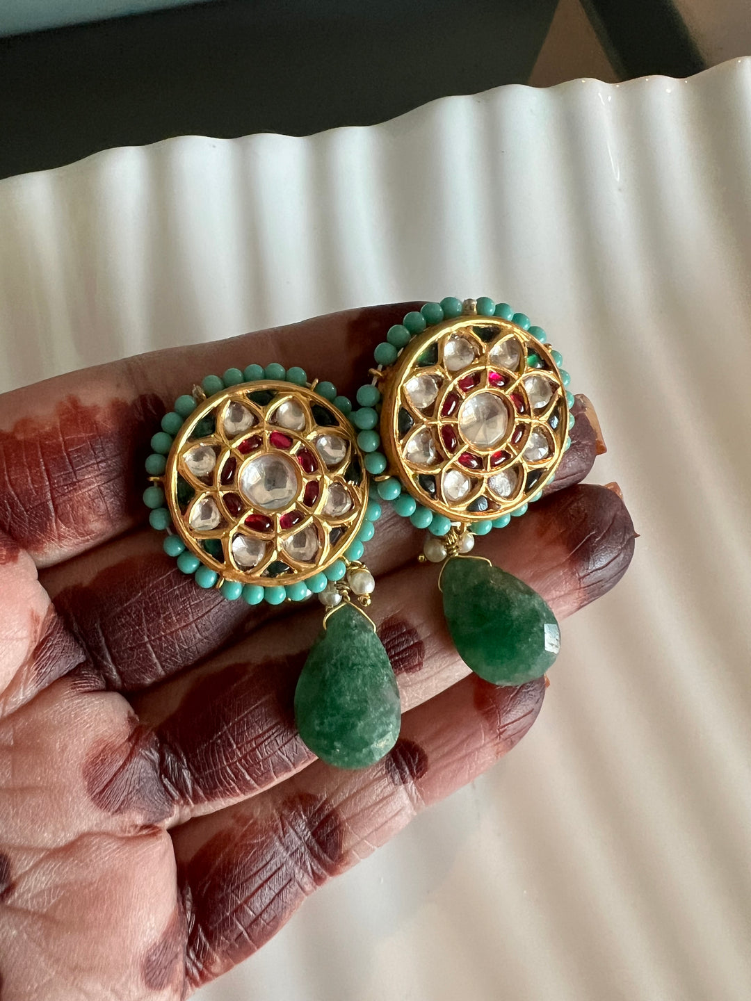 Elegant Jadau Kundan 925 Silver Earrings