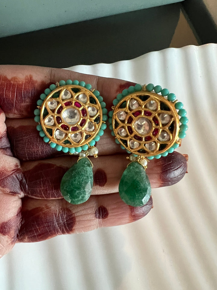 Elegant Jadau Kundan 925 Silver Earrings