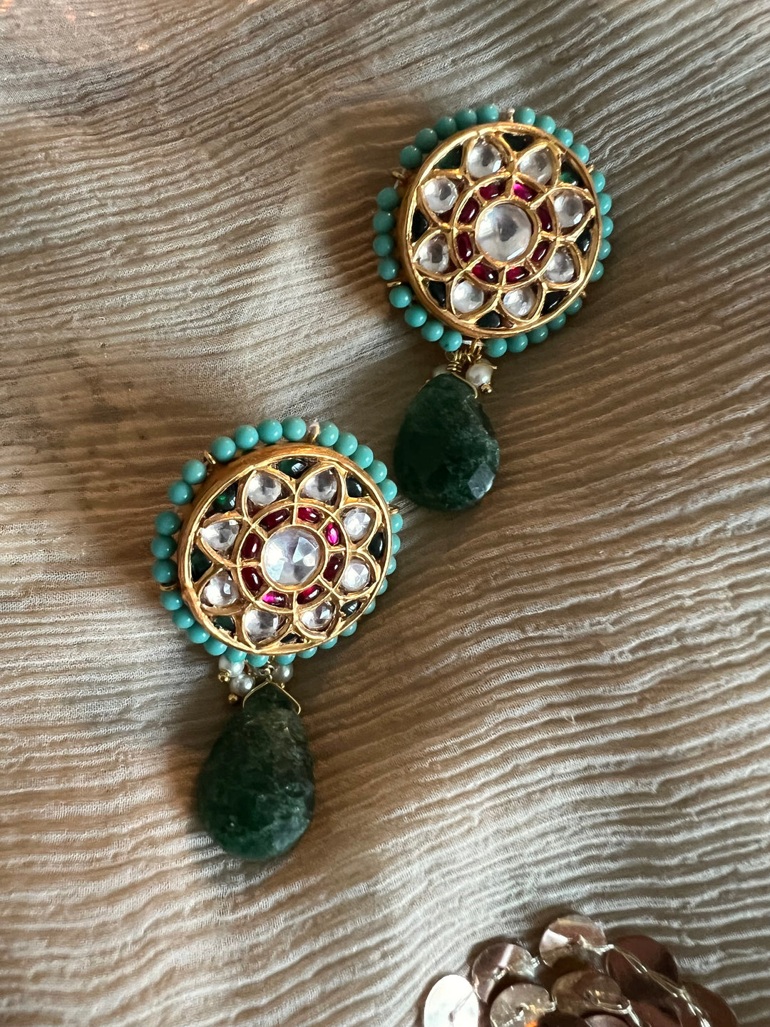 Elegant Jadau Kundan 925 Silver Earrings