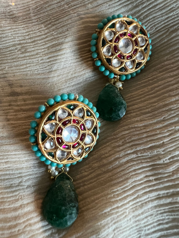 Elegant Jadau Kundan 925 Silver Earrings