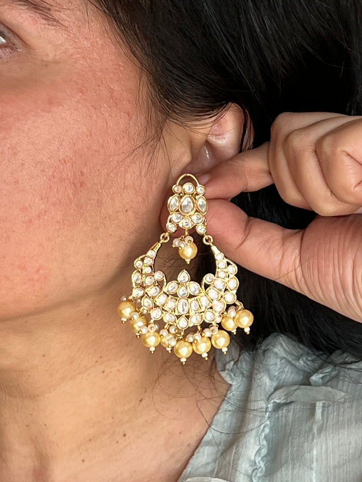 Beautiful Pearl and Kundan Chandbalis - Premium Quality, Exquisite Craftsmanship