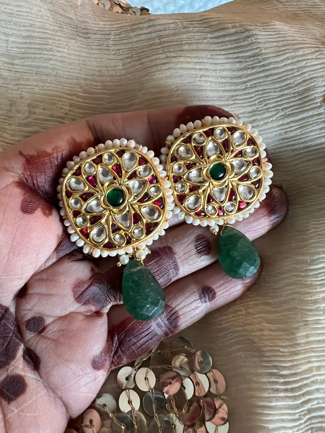 Elegant Jadau Kundan 925 Silver Earrings