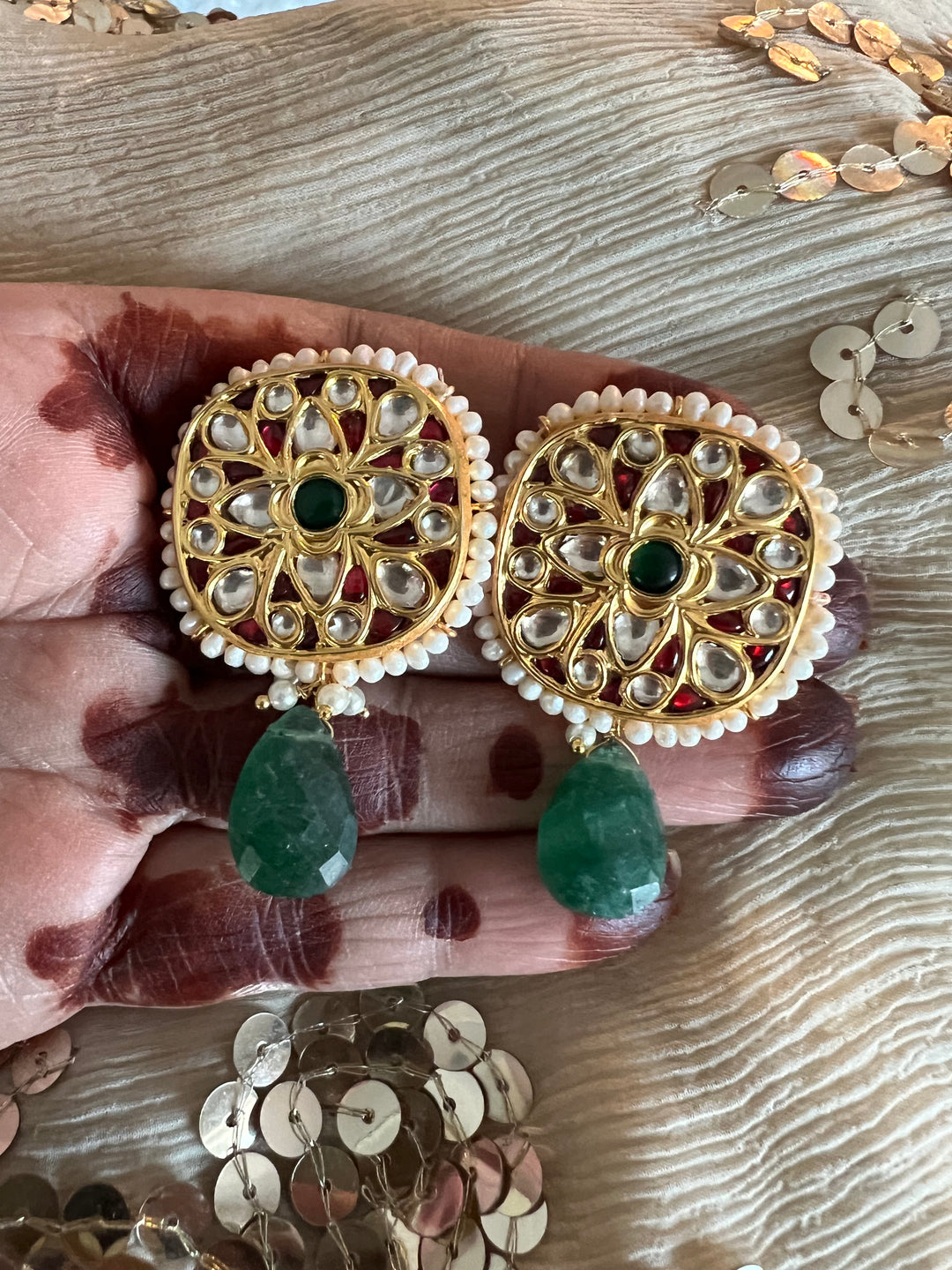 Elegant Jadau Kundan 925 Silver Earrings