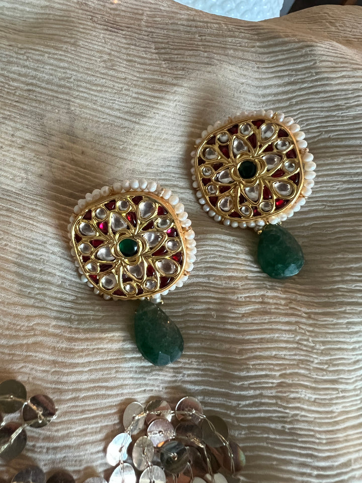 Elegant Jadau Kundan 925 Silver Earrings