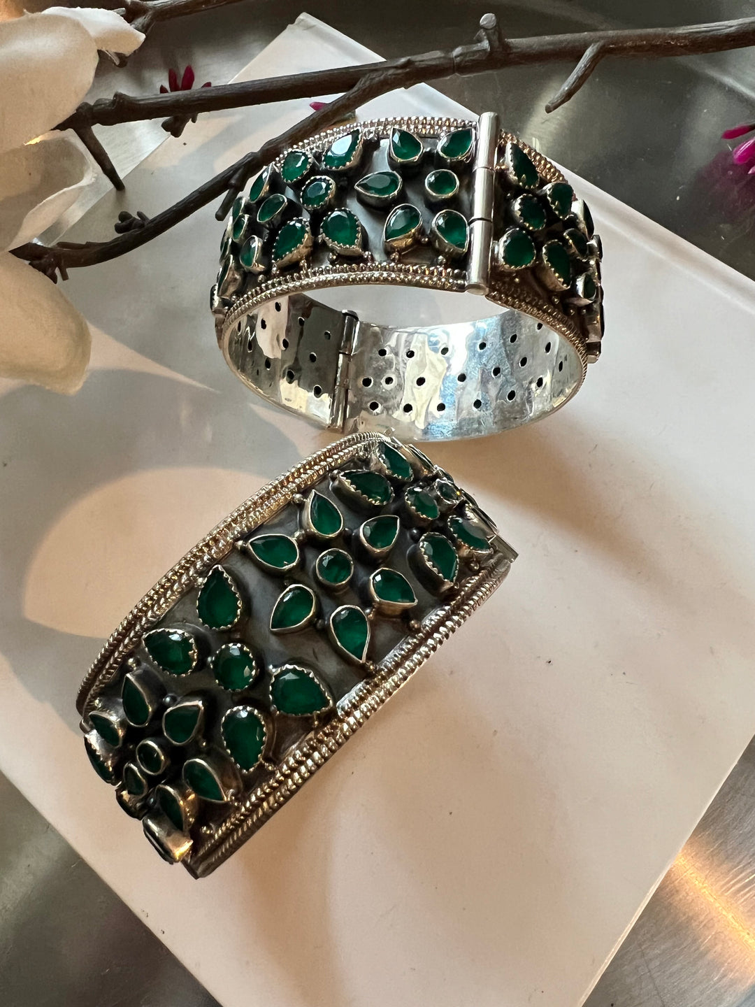 Statement Stones Pure 925 Silver Kada- Set of Two