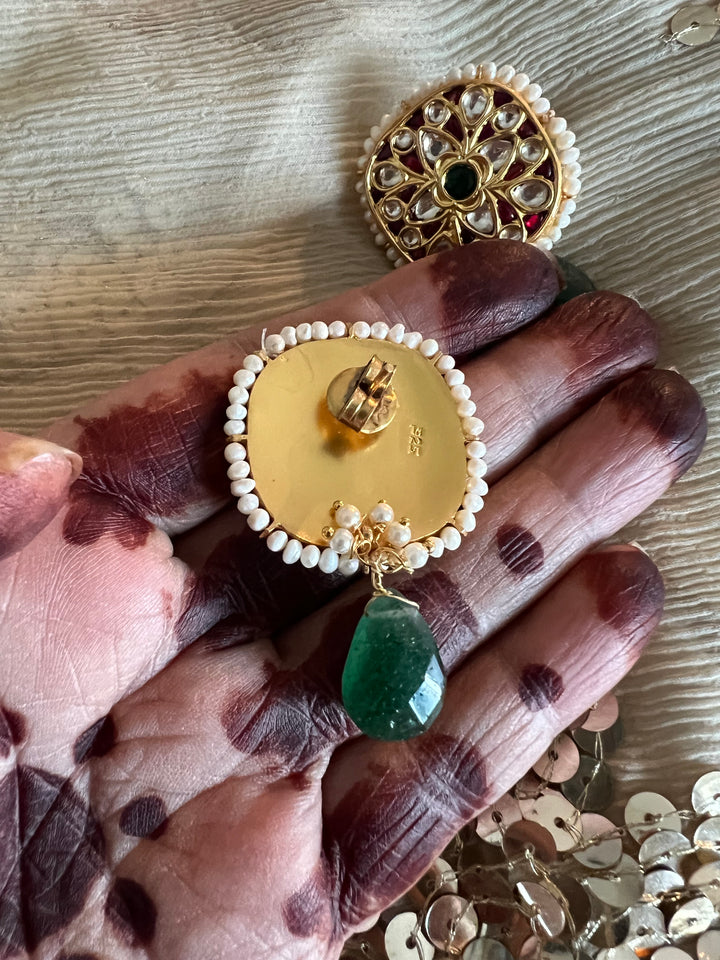 Elegant Jadau Kundan 925 Silver Earrings