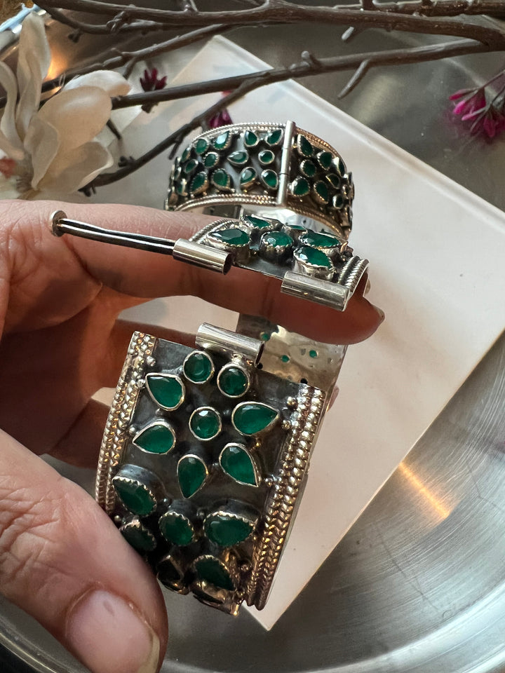 Statement Stones Pure 925 Silver Kada- Set of Two