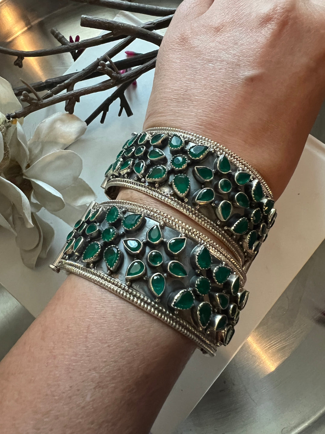 Statement Stones Pure 925 Silver Kada- Set of Two