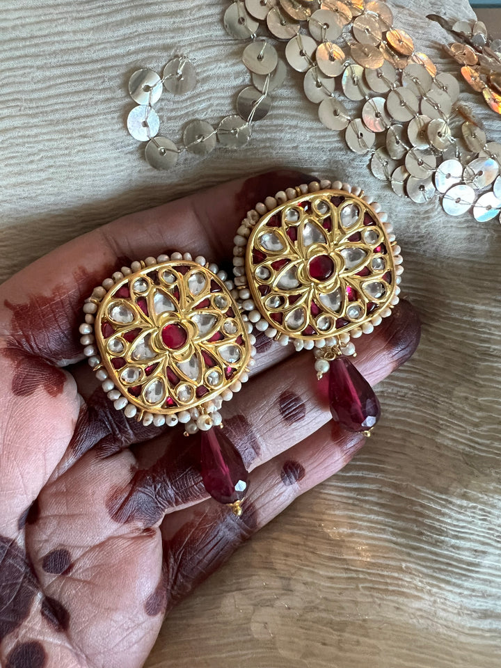 Elegant Jadau Kundan 925 Silver Earrings