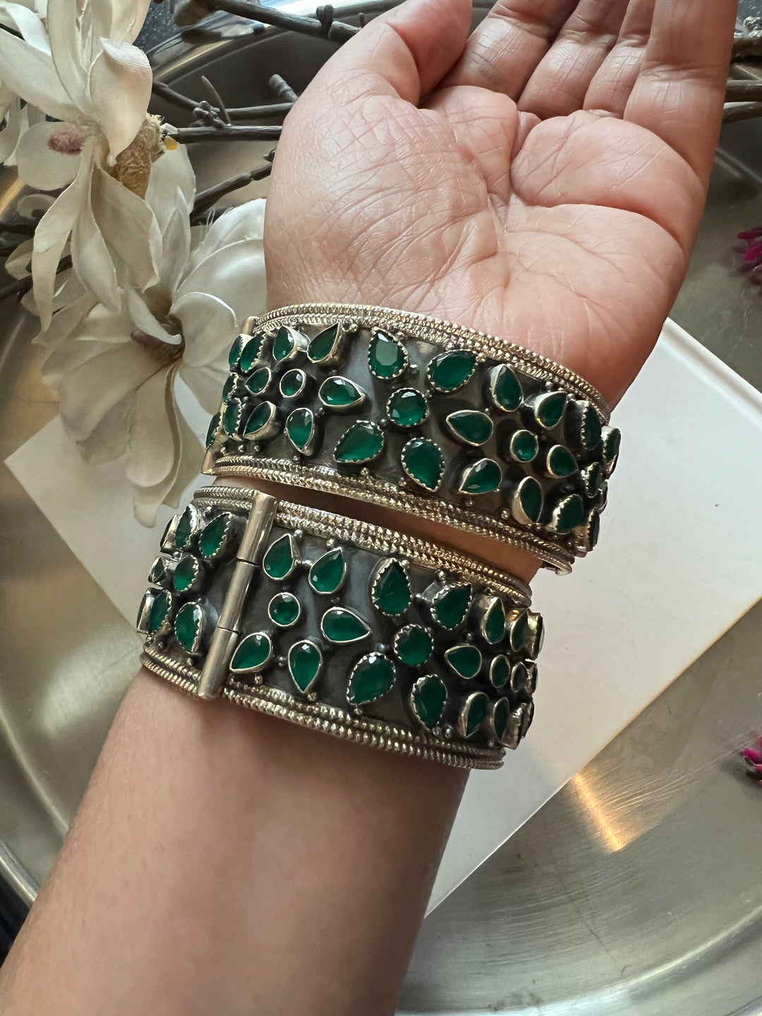 Statement Stones Pure 925 Silver Kada- Set of Two