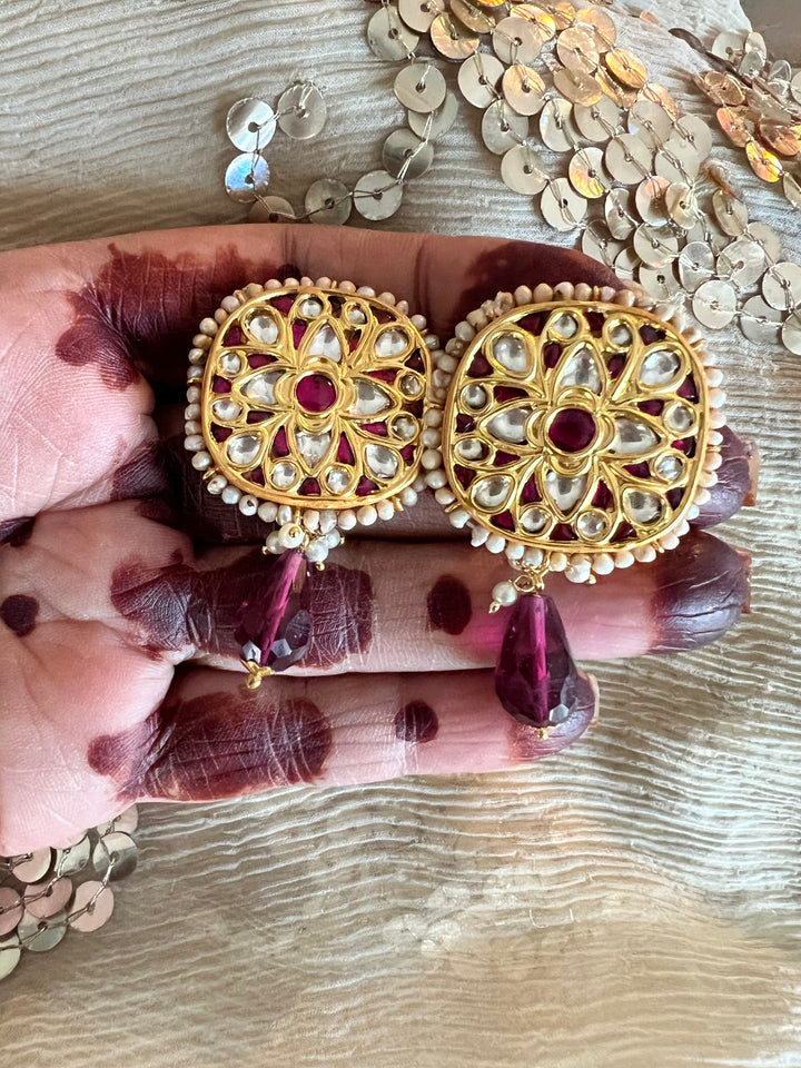 Elegant Jadau Kundan 925 Silver Earrings