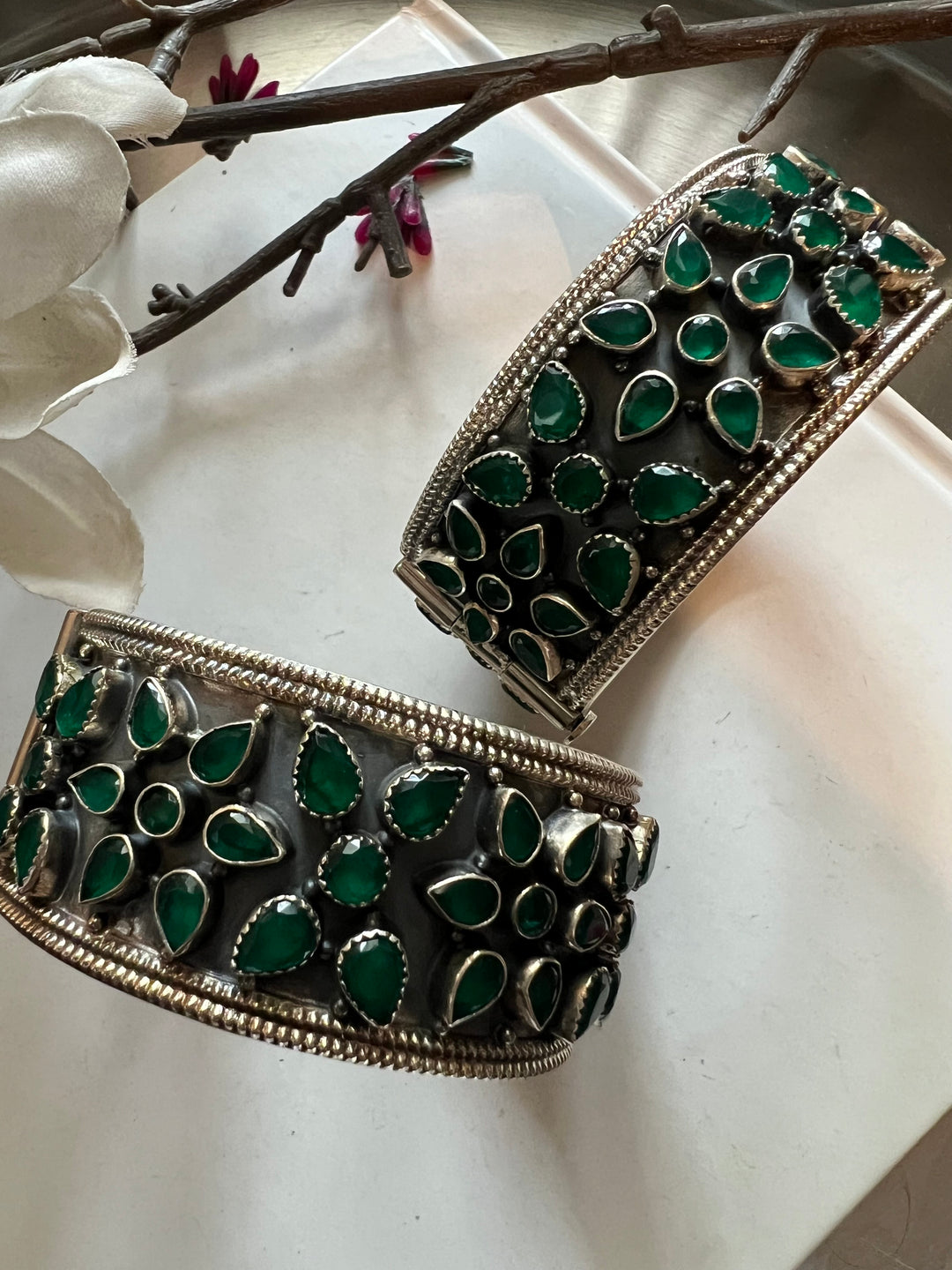 Statement Stones Pure 925 Silver Kada- Set of Two