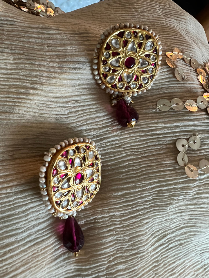 Elegant Jadau Kundan 925 Silver Earrings