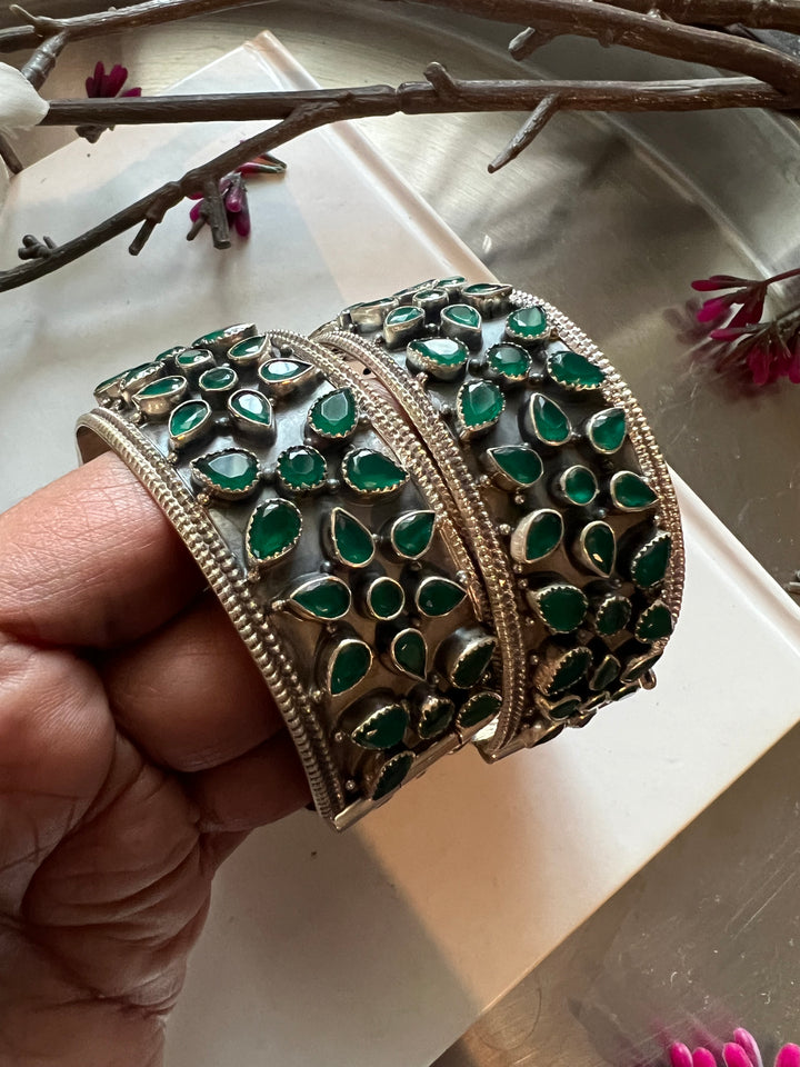 Statement Stones Pure 925 Silver Kada- Set of Two