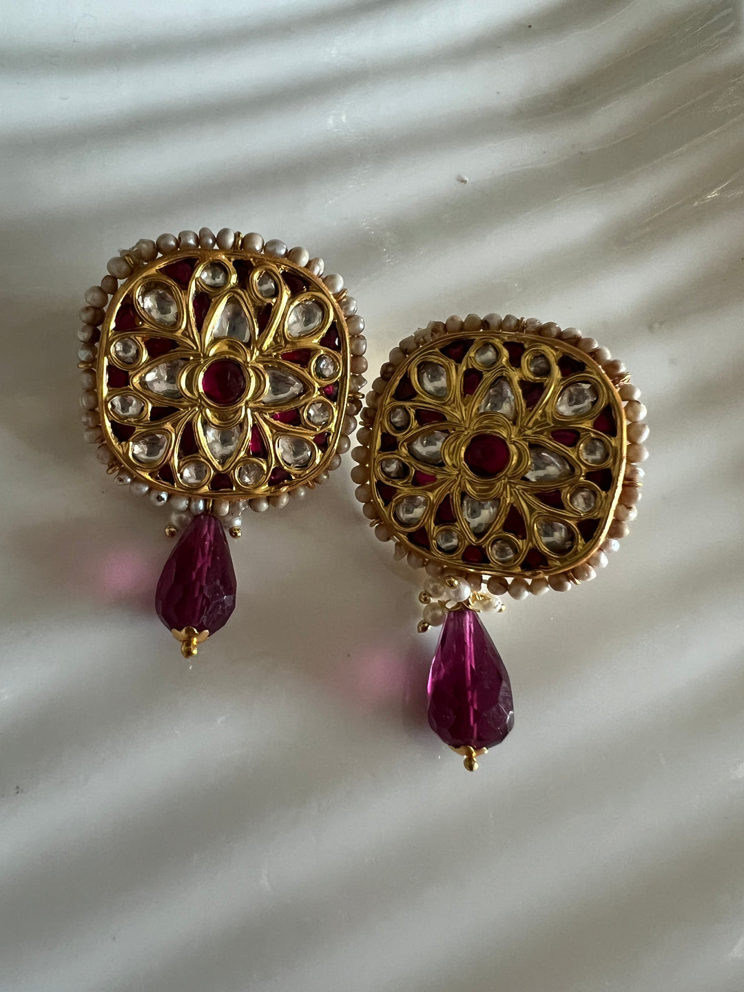 Elegant Jadau Kundan 925 Silver Earrings